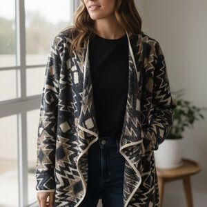 Lucky Brand Black and Cream Patterned Cardigan